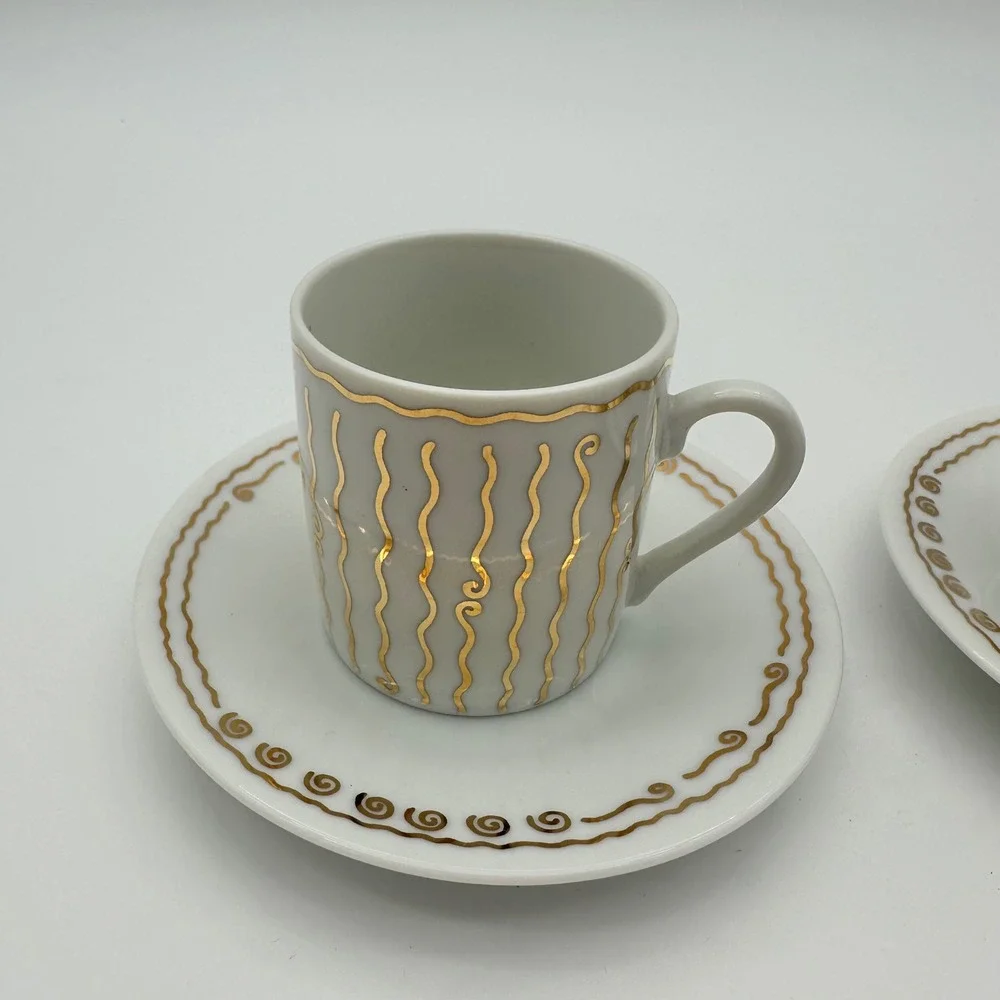 Pottery Barn Nile Gold Swirl Espresso Cups & Saucers Set of 2‎ Mix Match